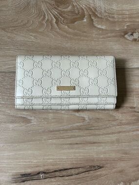 GUCCI Monogram GG Double Flap Snap leather Wallet with unbranded chain